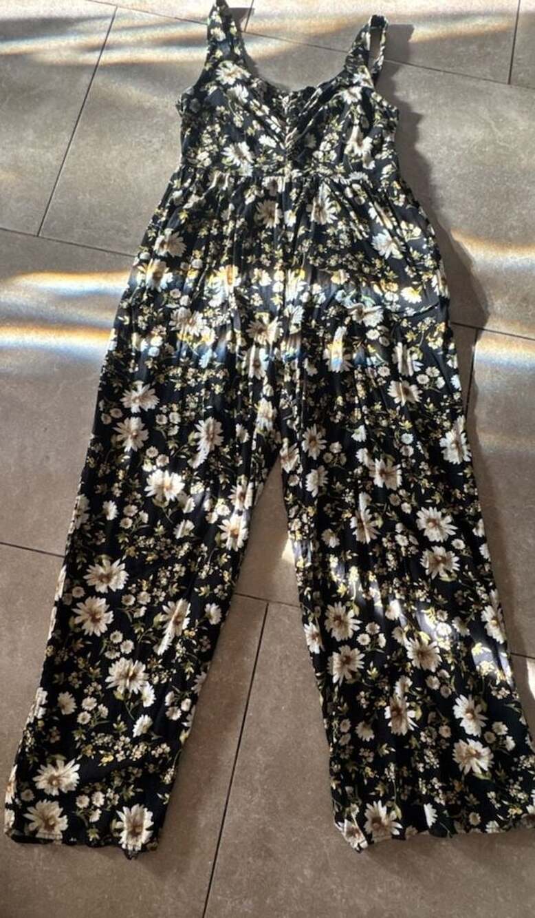 Live To Be Spoiled Ruched Bodice Floral Jumpsuit Black